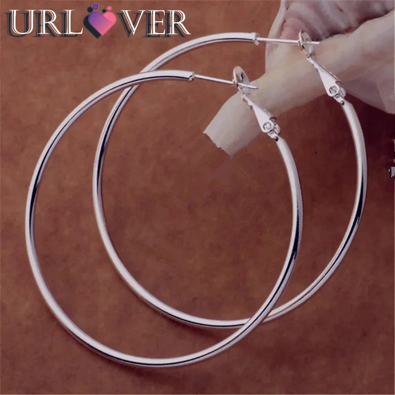 

URLOVER 925 Sterling Silver Women's 50/60/70/80MM Round Big Hoop Earrings Wedding Fashion Jewelry For Women 2022 Christmas