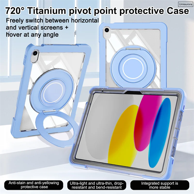 For IPad 7 8 9 10.2 10th 11th A16 12th Gen A19 Air 10.9 11 inch M2 M3 M4 Shockproof PC Silicon Tablet Case Hand Ring Stand Funda