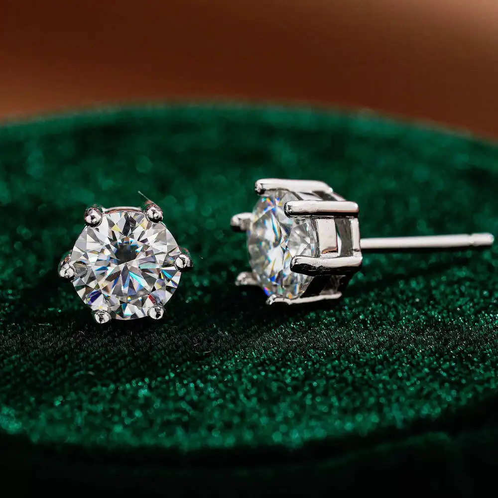 TY D Farbige Brillant-Rundschliff-Labor-Moissanit-Ohrstecker für Damen, 925er Sterlingsilber plattiert, Hochzeitsschmuck, Geschenk – Detail 4
