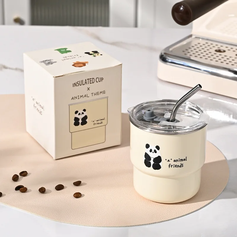 

304 Stainless Steel Tumbler - Cartoon Ins Style Travel Mug with Straw, Cute Aesthetic Coffee/Tea Cup for Students