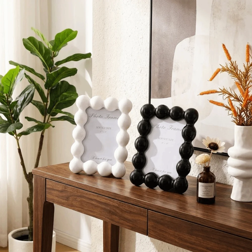 Simple 8 Inch Resin Photo Frame Exquisite Luxury Round Ball Border Frame Decorative Square Picture Frame Ornaments Office Desk
