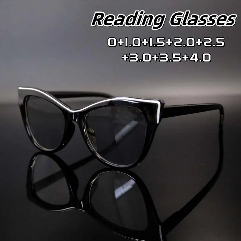 

Luxury Fashionable Color Splicing Cat Eye Presbyopia Sunglasses for Women Men Street Photography UV Resistant Glasses 0 To +4.0