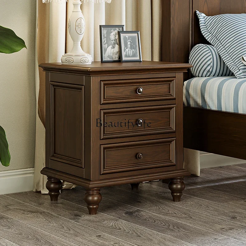 FG10*American retro bedside table French solid wood locker ash wood cabinet