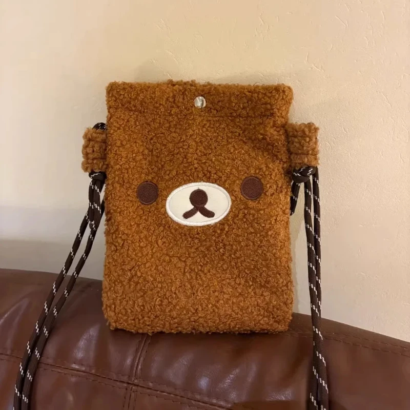 

Расслабленная сумка-мессенджер с медведем Rilakkuma, женская сумка через плечо из мультяшной шерсти ягненка с вышивкой, портативная сумка для мобильного телефона с Джокером