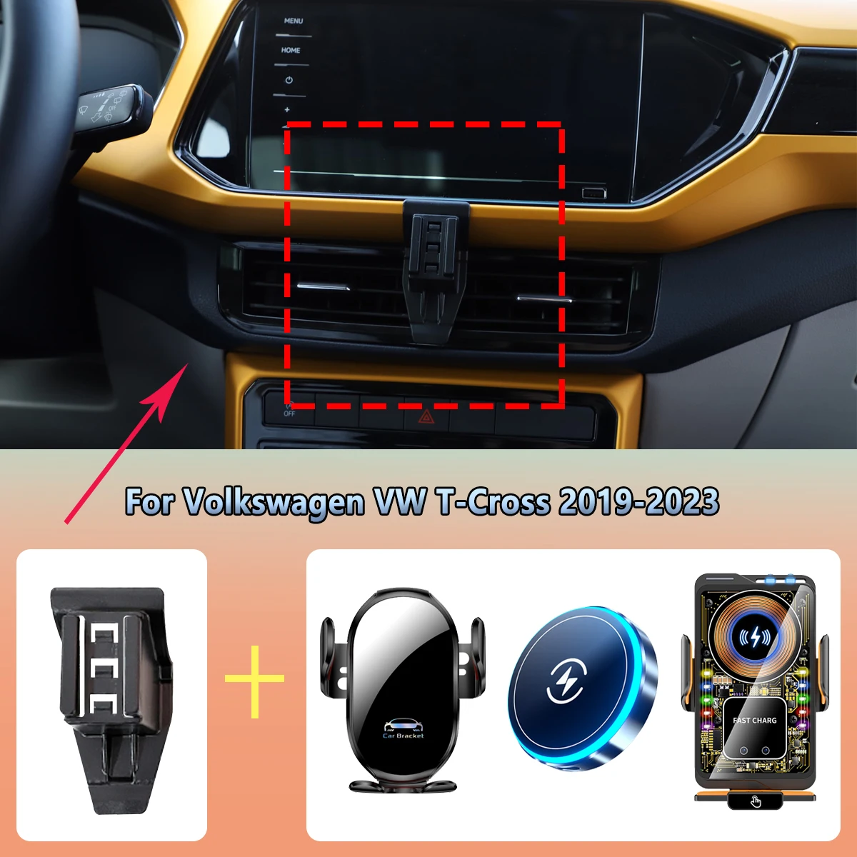 Car Phone Holder vent For Volkswagen VW T-Cross 2019 2020-2023 Wireless Charging Car charger cradle Rack For Magsafe Accessories