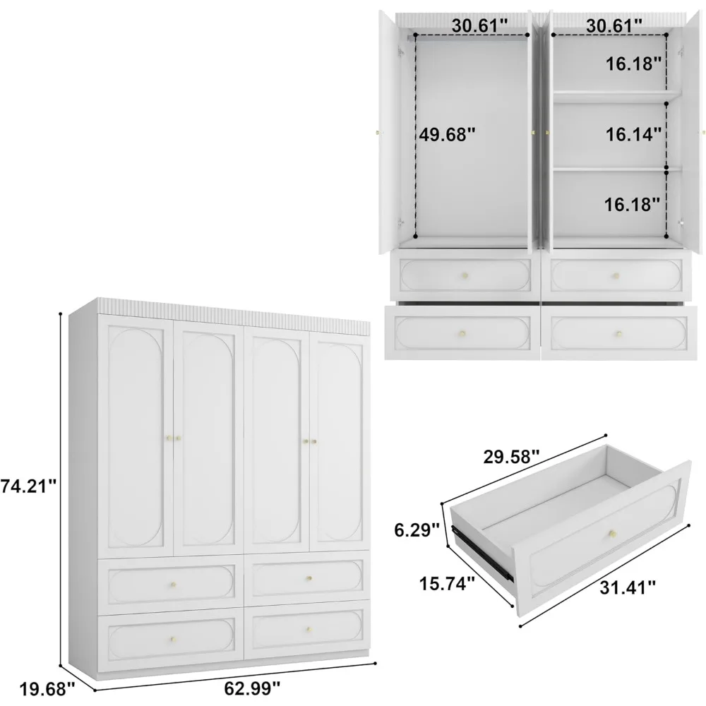 Bedroom Armoire Wardrobe Closet with 4 Drawers: 74