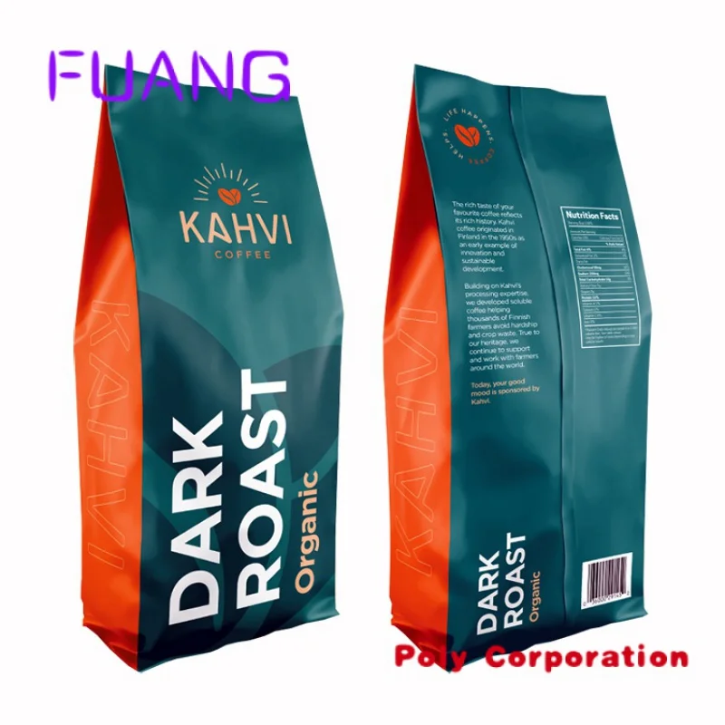 Tas kopi kustom dicetak tas Mylar sisi bawah datar Gusset Pak kacang kemasan kantung untuk kopi