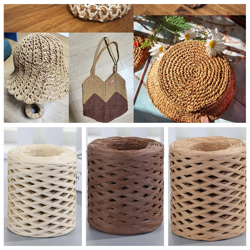 200m mão-malha crochê rafia palha fio de papel diy artesanal verão palha chapéu de praia saco presente buquê deco embalagem corda
