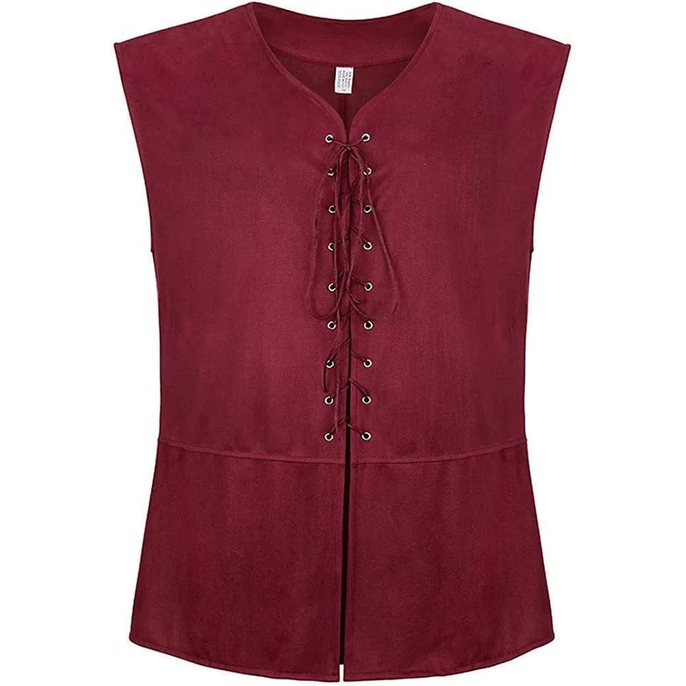 2026 Men Pirate Medieval Vest Leather Lace Up Renaissance Waistcoat Vintage Brown Gothic Steampunk Sleeveless Cosplay Costume view 6
