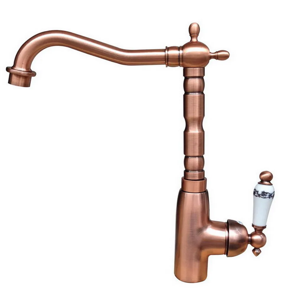 

Single Handle Mixer Tap Bathroom & Kitchen Sink Water Faucet Antique Red Copper Rotable Basin Faucet Taps zrg022