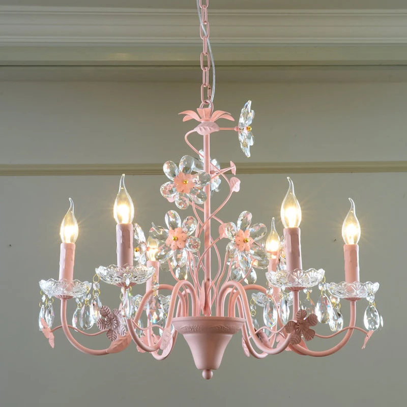 New Arrival Children Room Deco Pink Crystal Chandeliers LED Kitchen Dining Room Lighting Lustre Cristal Hanging Lamparas