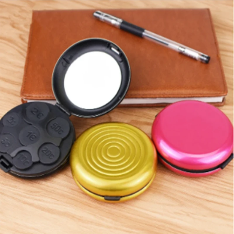 Round Euro Coin Dispenser Storage Wallet Clip  Box Aluminum Alloy Plastic Used    Dollar   Card Bag