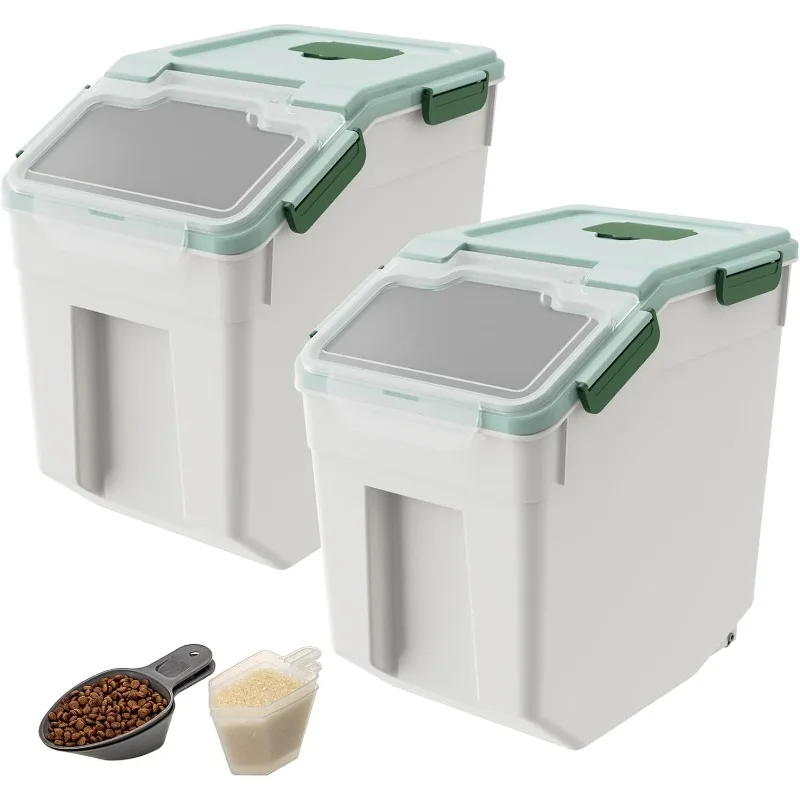 2 Pack 22L/25lb Dog Food Storage Containers with Scoop, 22L/40lb Rice Dispenser with Lid&Wheels, Suitable for Cereal