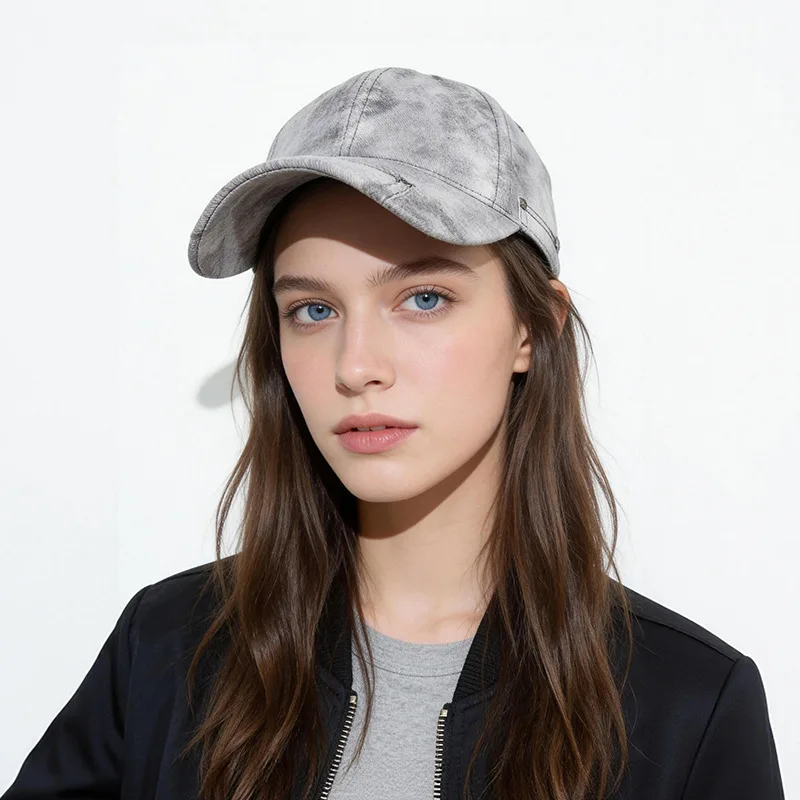 Women's Japanese Retro Vintage Tie Dye Baseball Cap Spring Summer Gradient Duckbill Sun Hat Large Head Circumference