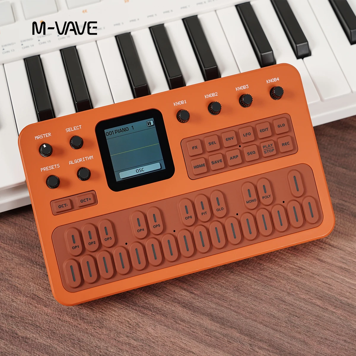 M-VAVE FM-1 (SK15) Orange Sound Module with Keyboard – 6 Operators, 32 Algos, 128 Presets, Arpeggiator, Built-in Speaker, 251g