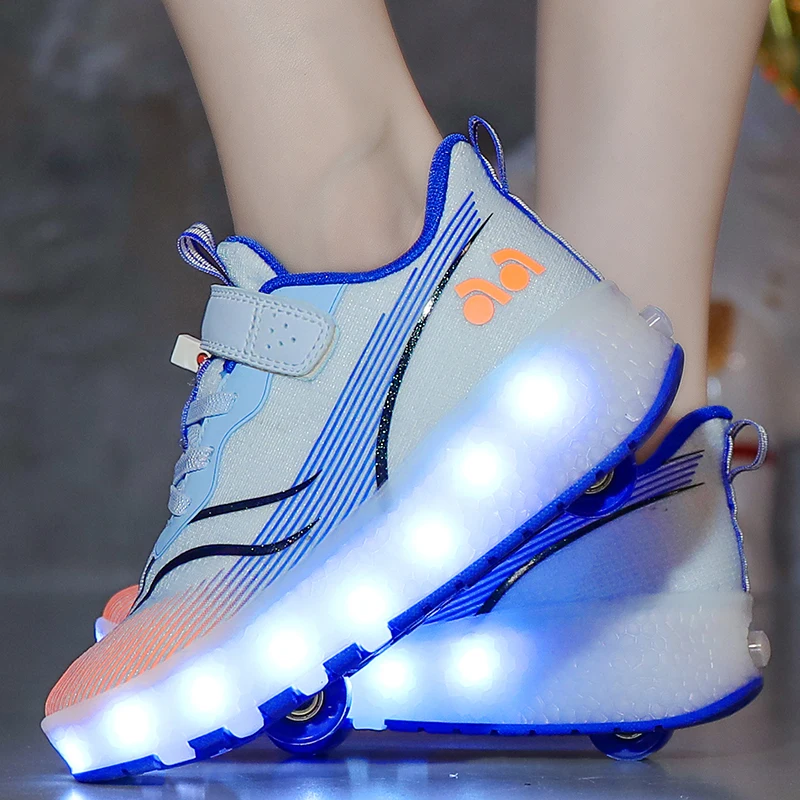 

Girls' 4-Wheel Roller Sneakers: Kids' Invisible Wheeled Shoes, Boys' 8-Wheel Roller Skates for Students