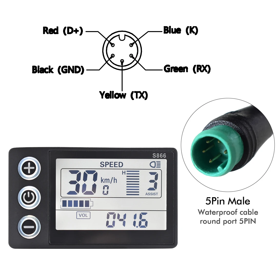 UART2 24V 36V 48V S866 elektrische fiets LCD-scherm Meter E-scooter LCD-paneel met USB UART voor elektrische bergfietsonderdelen (5PIN)