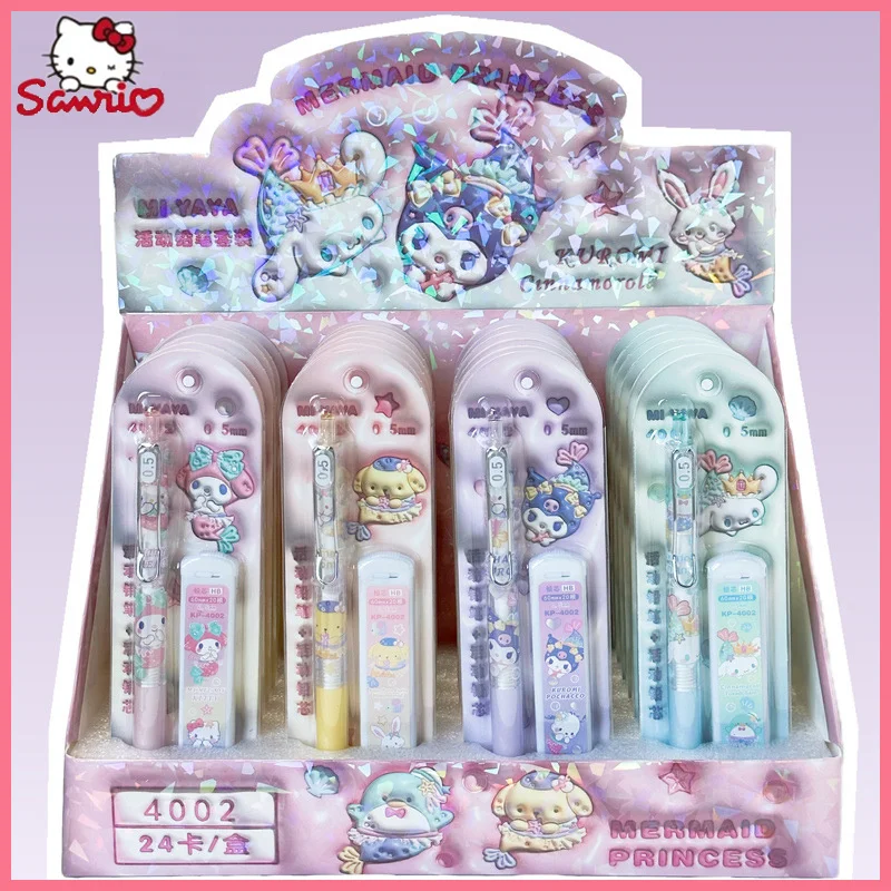 

12/24pcs Sanrio New Product Mermaid Automatic Pencil Suit Cartoon Metal Pen Clip Automatic Pencil Student Stationery Supplies