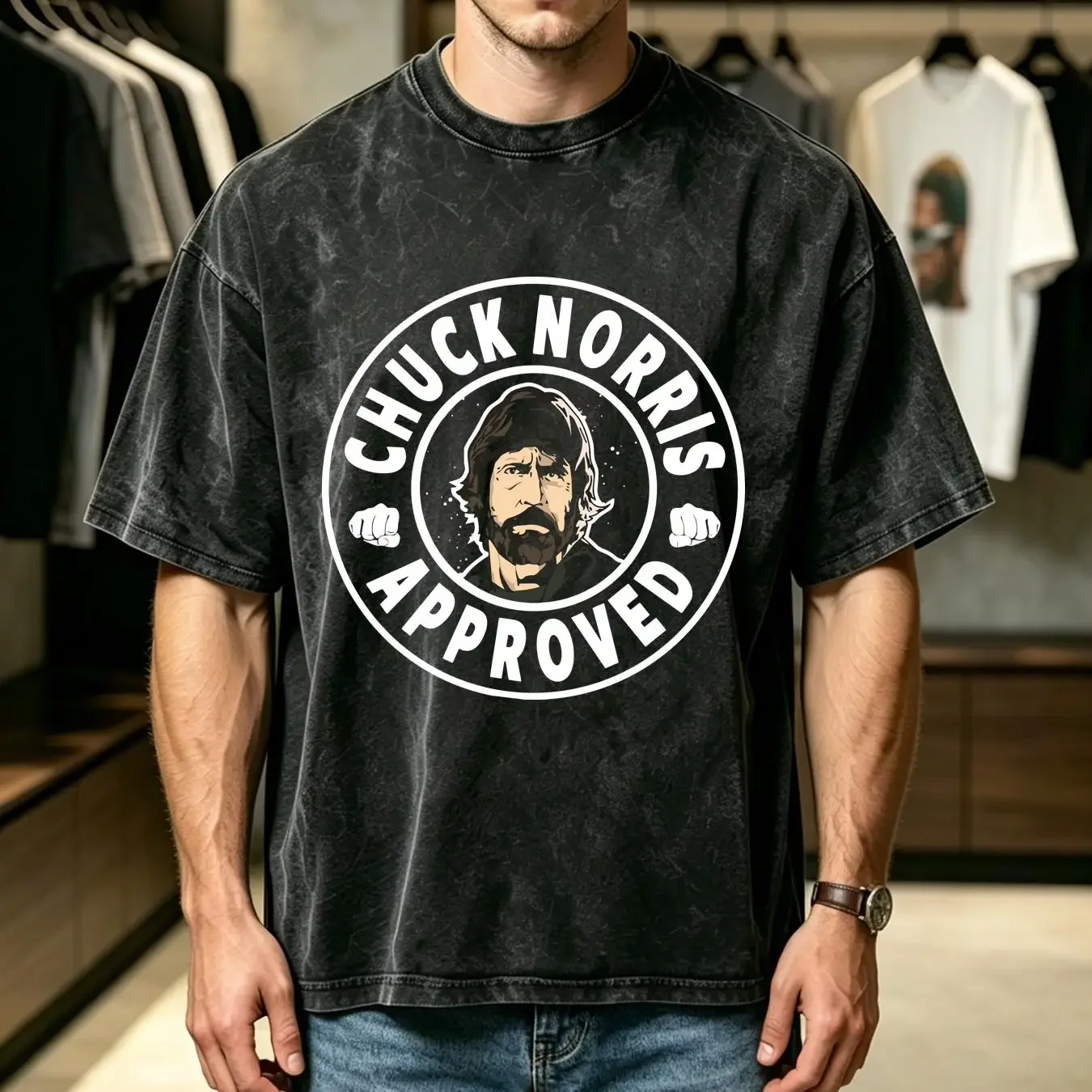 washed T Shirt Men's Chuck Norris Approved Black 2 Eco Friendly Limited Edition long or short sleeves vintage Washed