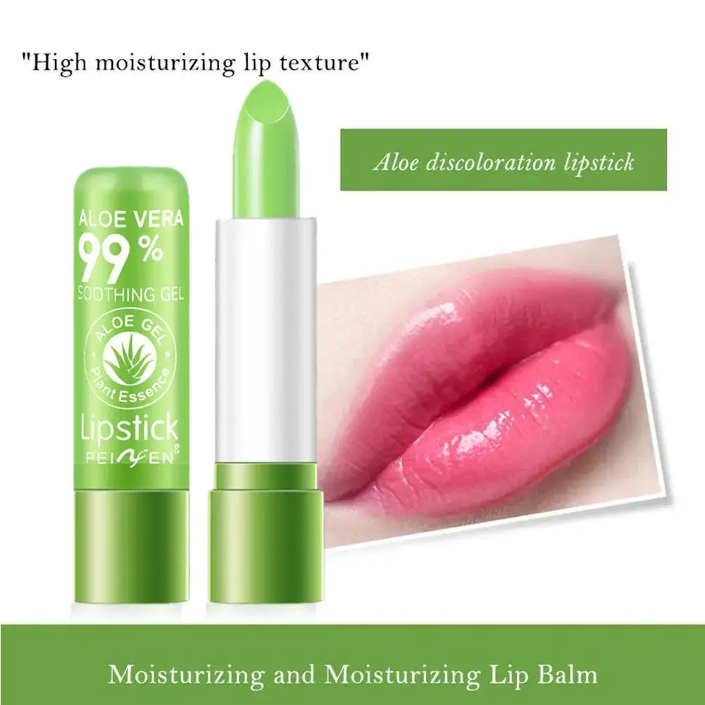 Bálsamo labial hidratante de longa duração, aloe vera natural, batom duradouro de humor, cor em mudança, anti envelhecimento, hidratante, I0K6, 1pc