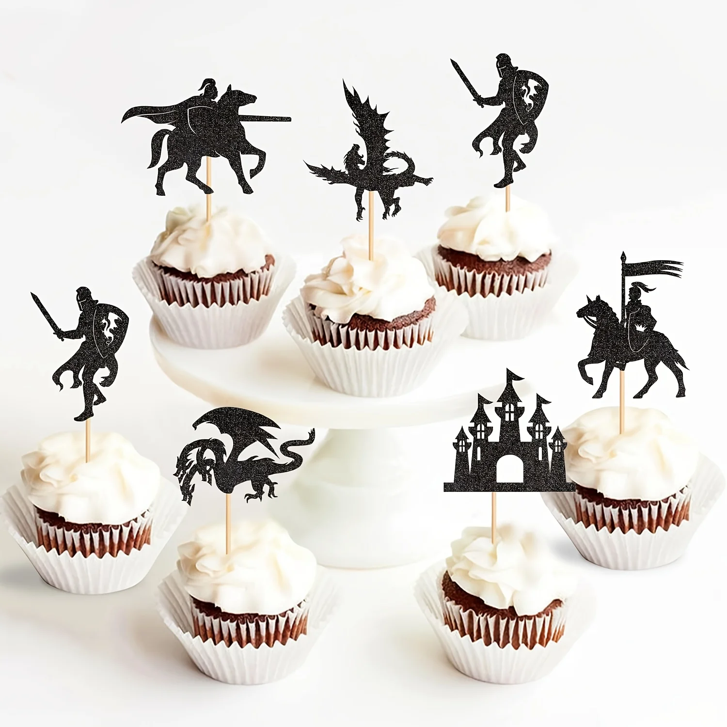 12 Stück Drachen-Themen Cupcake-Topper Mythische Geschichten Kuchendekoration Picks Realistische Kuchendekoration für Hochzeit und Geburtstag