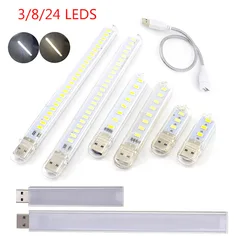 Mini Night Light 3/8/24 LED 5V USB DC Warm White Lamp Book Reading Flashlight for Power Bank Lighting Computer