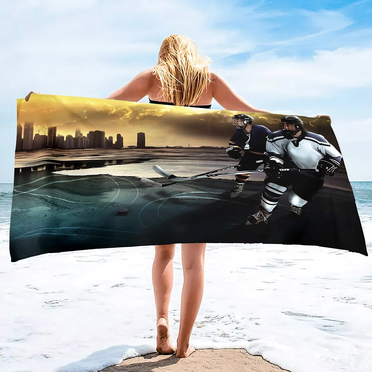Custom Oversized Beach Towel,Ice Hockey Extra Large Big Pool Swim Travel Soft Towels Blanket Bulk For Adult Men Boys Teen Sports