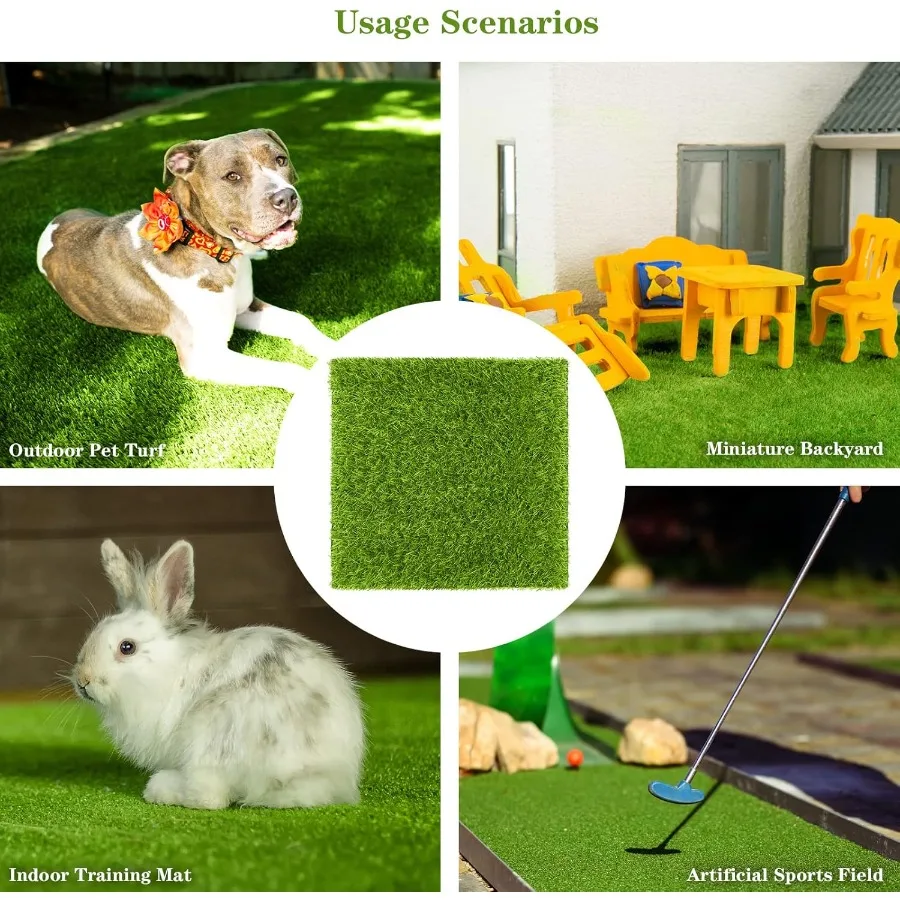 8 عبوات من حصيرة العشب الاصطناعي مقاس 12 × 12 بوصة مربعات بلاط عشب صناعي للحديقة رقعة عشب وهمية مع ثقب صرف واقعي