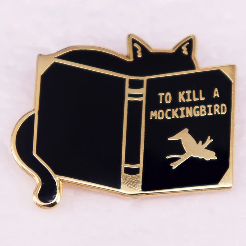 Black Cat Reading To Kill A Mockingbird Badge Novel Literature Art Enamel Pin Brooch Backpack Decorate Book Lover Gift