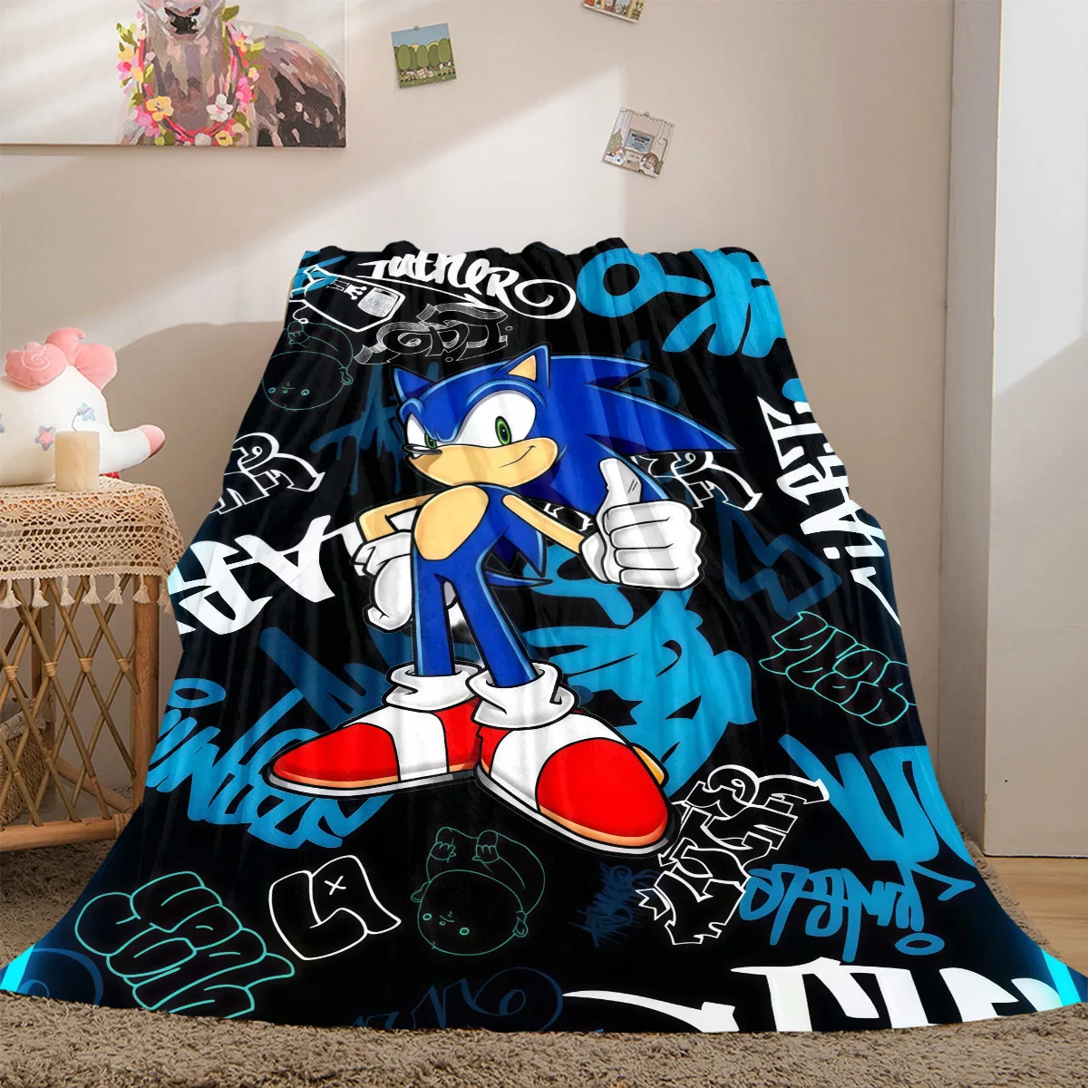 Sonic Cartoon Comic Allwetter- und vielseitige Reisedecke, kompakt, geeignet für Nickerchen im Büro und Camping im Freien LXRa56