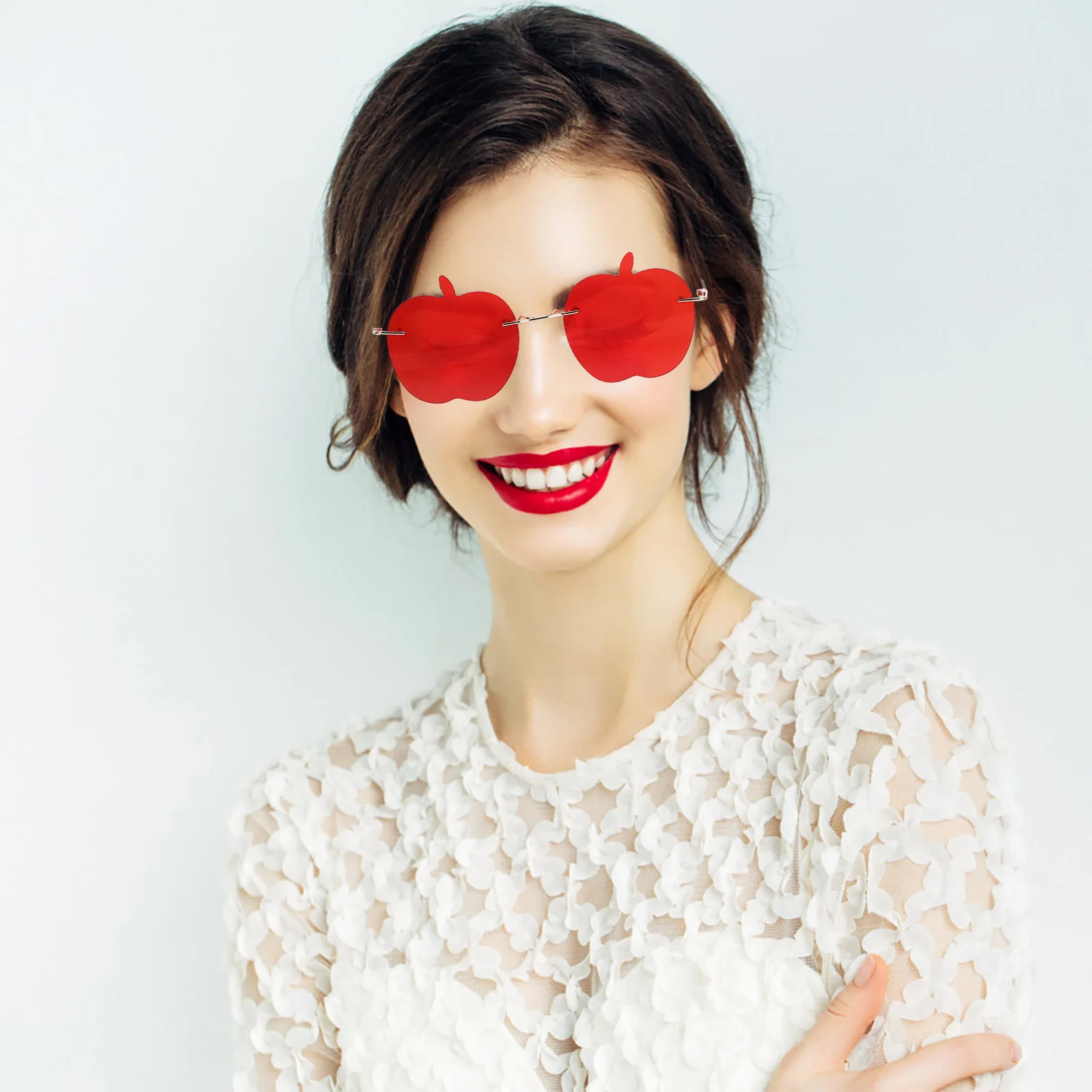 

1Pcs Apple Shape Rimless Sunglasses Funny Party Photo Prop Red Lightweight Durable Fashion Eyewear Creative Stylish Sunglasses