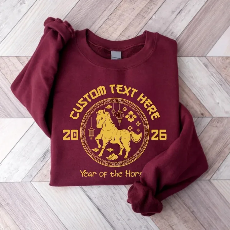 The Year of The Horse Shirt, Chinese New Year Horse Tee, Happy Lunar Sweatshirt High Quality Winter Thermal Hoodie  Tops