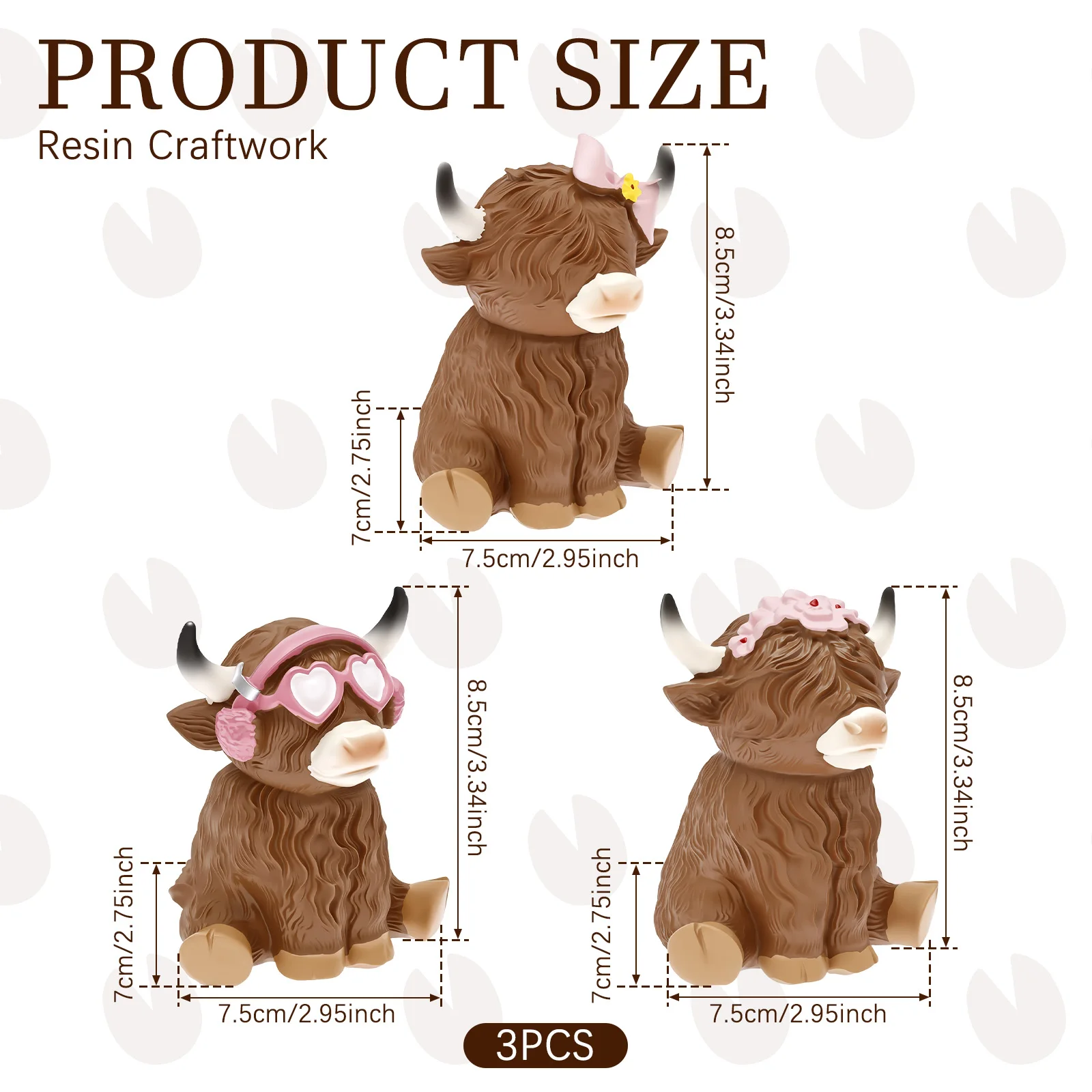 2/3Pcs Highland Cow Resin Ornament Resin Animal Sculpture Decorative Home Garden Patio Yard Art Craft Decor Ornament Gift