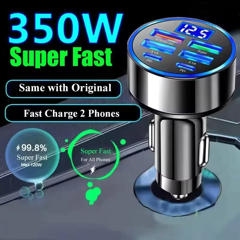 Adaptador Carregador de Telefone USB C 6 em 1 com Display de Voltagem Dual PD Super Rápido para iPhone 15 Pro Max OPPO Samsung H