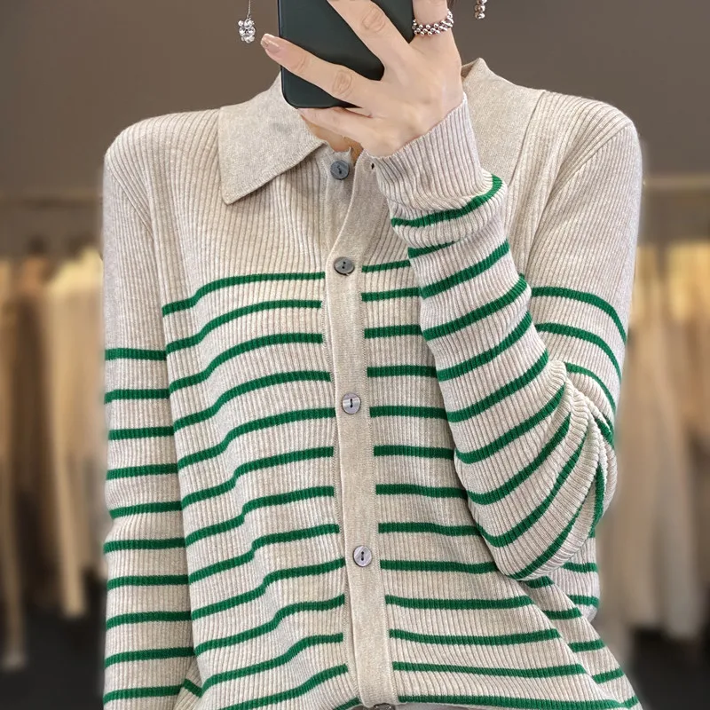 

Женский вязаный кардиган из чистой шерсти, весна-осень 202, новый модный кардиган с v-образным вырезом, многофункциональный топ с длинными рукавами-XZ153