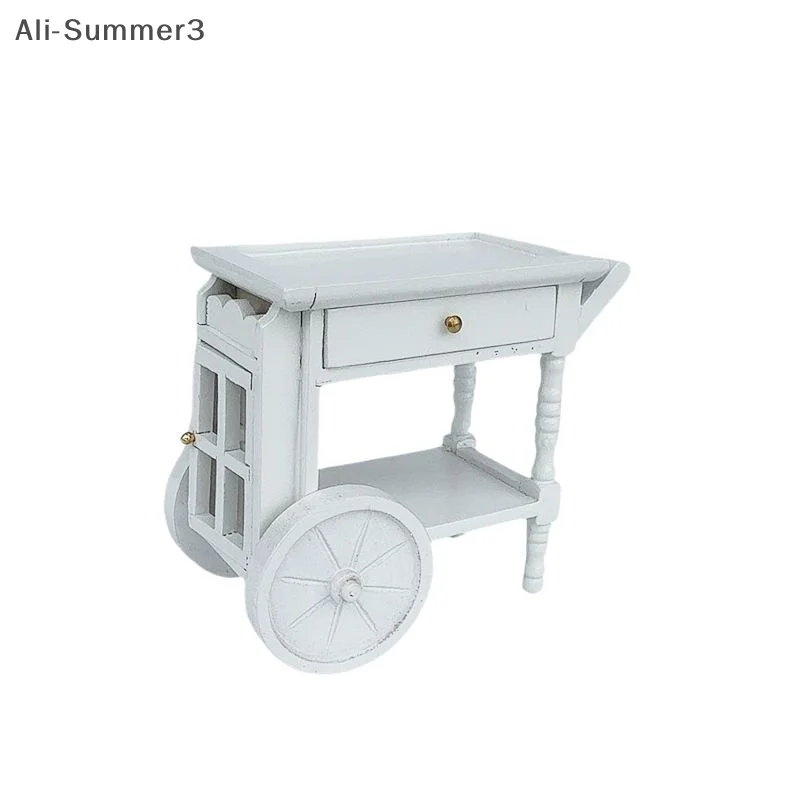 1 قطعة 1: 12 دمية بيضاء خشبية وجبة سائق عربة نموذج محاكاة عربة اليد حلية بيت الدمية مطعم المشهد اكسسوارات