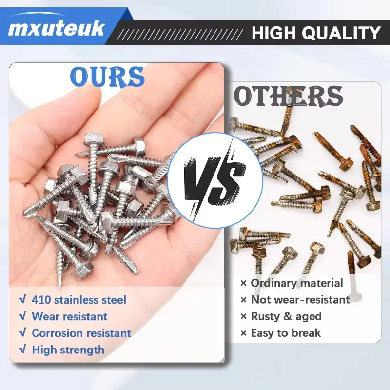 # 8 M4.2 مسامير الصفائح المعدنية ذاتية التنصت 410 سداسية من الفولاذ المقاوم للصدأ غسالة الرأس عالية القوة مسامير التنصت السريعة مخرطة للمعادن #4