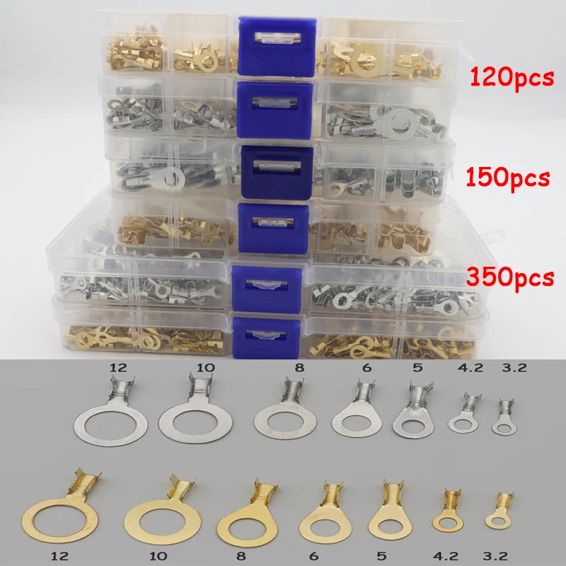 120/150/pcs/set Round Terminal Block DJ431 O-type Lugs Terminals Cold-Pressed Connector Copper Tab Wiring Nose Combination Set