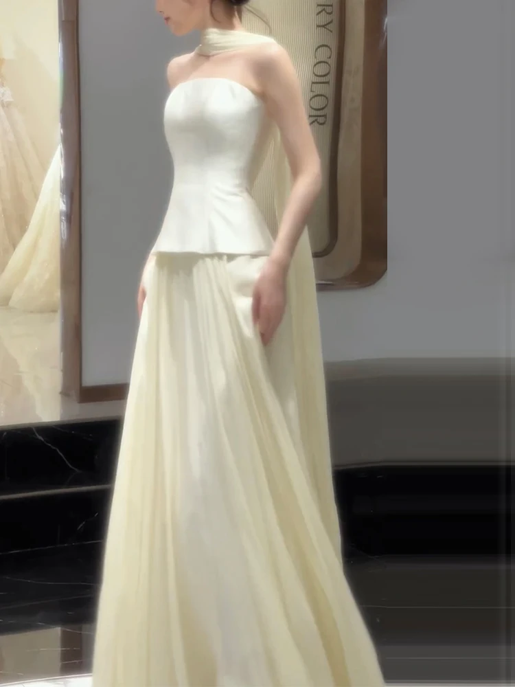 

Элегантное атласное свадебное платье с бретелями для невесты, простое, но изысканное, с юбкой А-силуэта, длинное, для помолвки