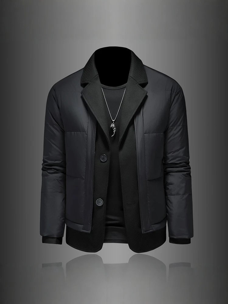 

Мужская повседневная куртка-пуховик 2025: Зимняя модная теплая куртка с 90% белым утиным пухом, воротником-стойкой, цельная модель