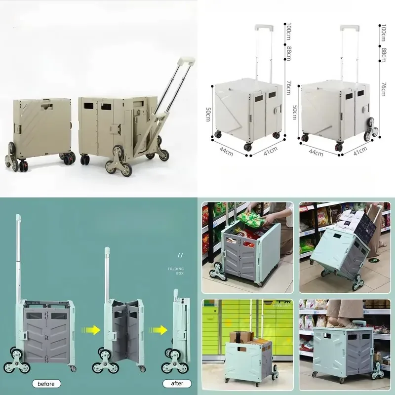 Foldable Plastic Storage Box with Wooden Lid Collapsible Crate for Shopping Trolley Organization