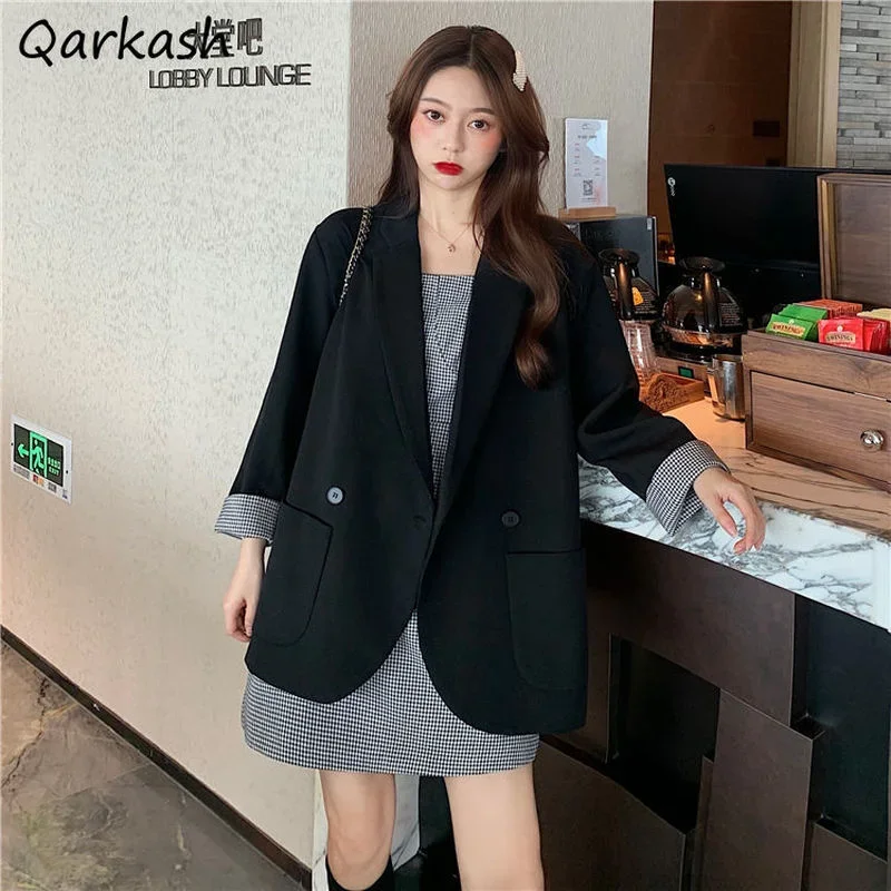 

Blazers Women Double Breasted Popular Streetwear Baggy Feminino Simple Long Sleeve Autumn Clothes Chic All-match British Style