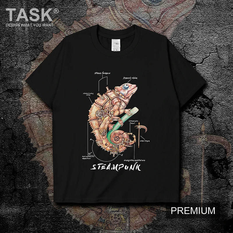 

Steampunk Transformation Chameleon Illustration T-Shirt Cotton O-Neck Short Sleeve Steampunk Enthusiasts T-Shirt Size S-3XL