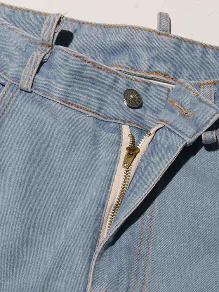 ZMEENNA Hellblaue Wash-Denim-Cargohose für Damen, stilvolle Jeans mit mehreren Taschen, lockere Passform und weitem Bein, lässige Mode ZM3579