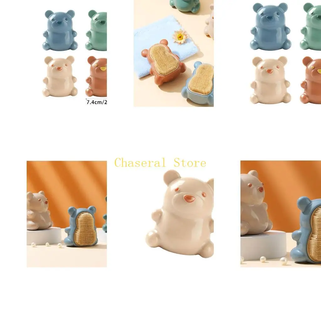 

E7CE Soft Bristle Brushes for Baby and Children Easy To Grip Finger Nails Brush Kids Nails Scrubber Brush Bear Pattern Brush