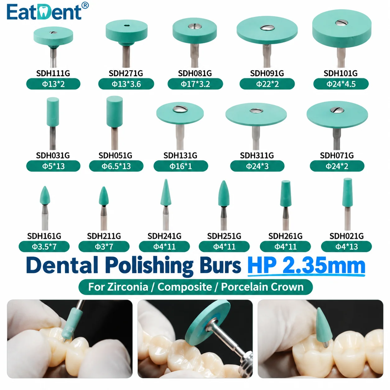 Dental Lab Ceramic Grinder Polisher for Zirconia Porcelain Crown Emax Polishing Finishing HP 2.35mm Dentist Polishing Burs Tools