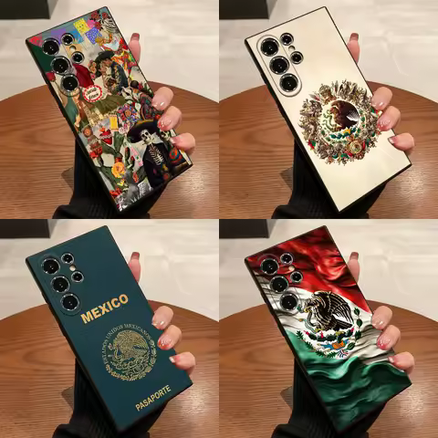 Mexico National Emblem Flag Passport Phone Case For Samsung S25,S24,S21,S22,S23,S30,Ultra,S20,Plus,Fe,Lite,5G Black Box