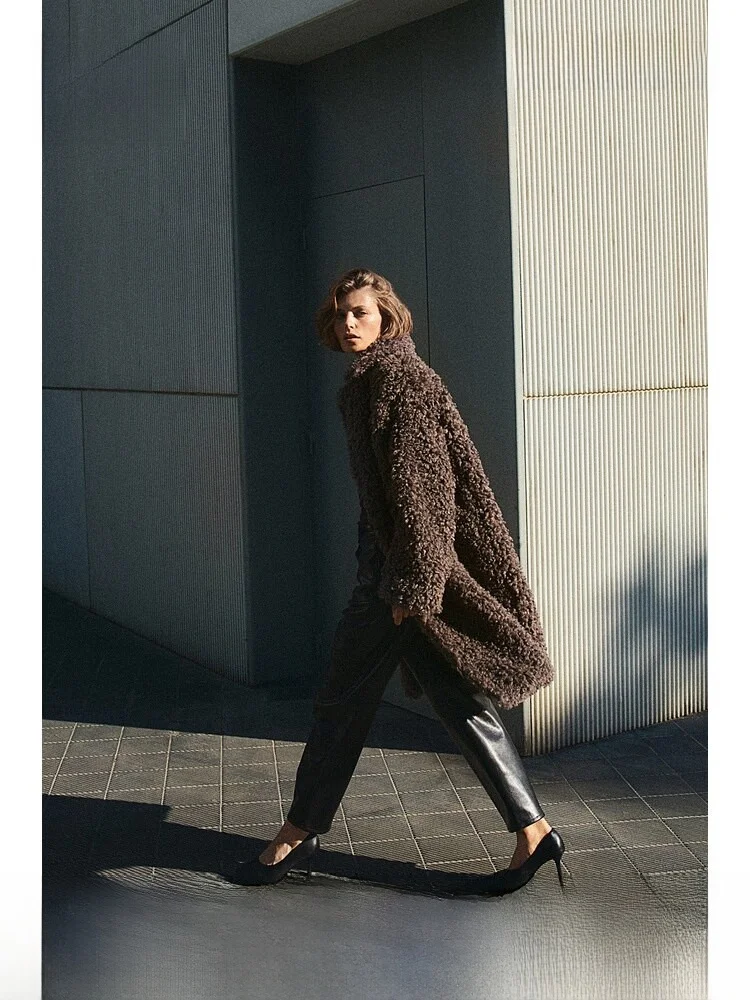 

H&M Women's Woolen Coat Winter Faion Casual Soft Warm Fce Feelment Fur Outerwear 70329 Mid-Length Polyester Fiber