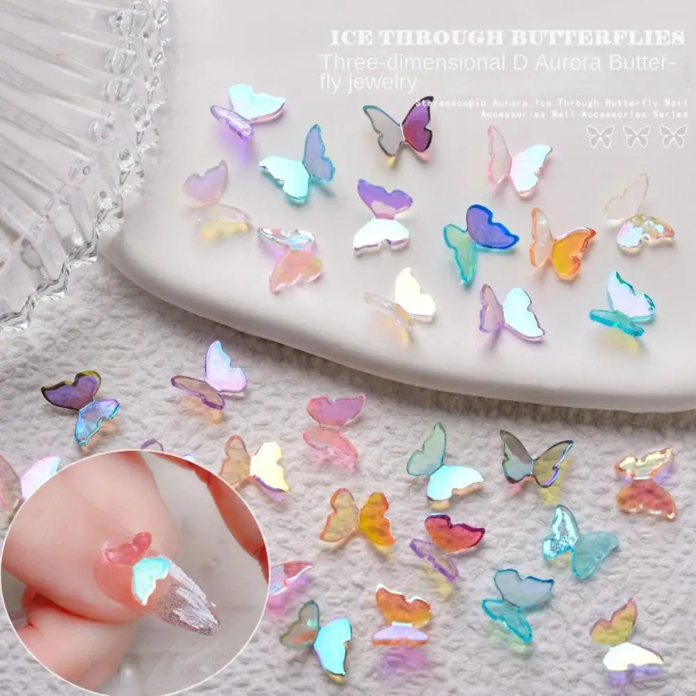 Aurora Butterfly Nail Ornament 3D Nail Jewelry Butterfly Nail Decorations Aurora Nail Rhinestones Akcesoria do manicure