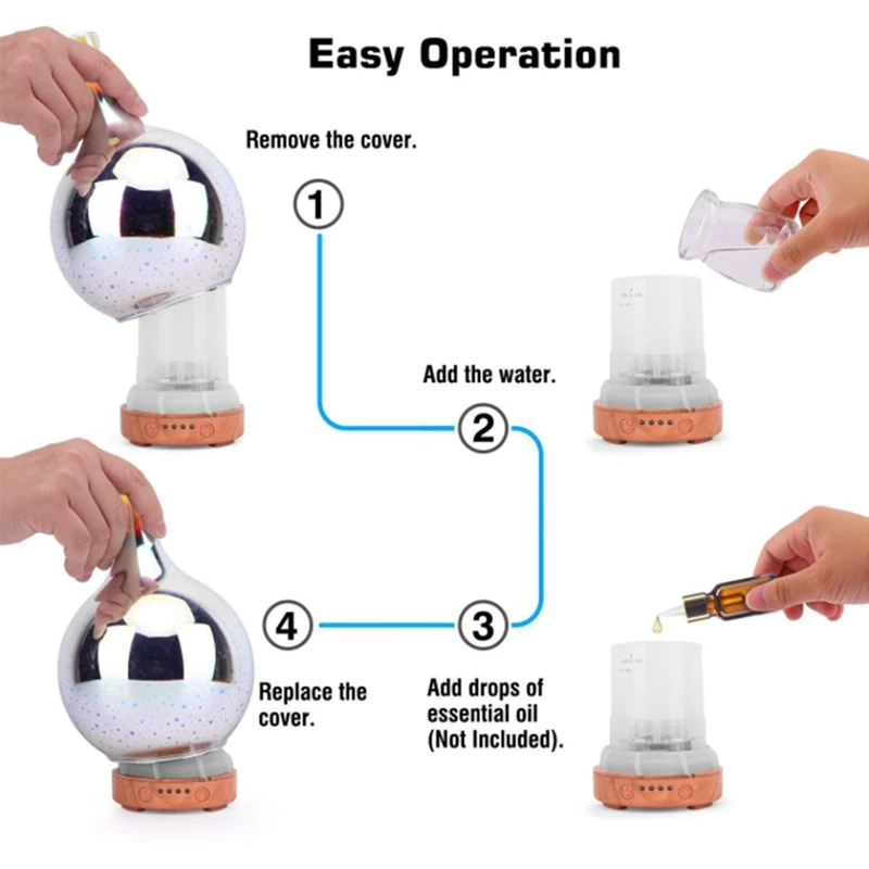 Difusor de aceite esencial, humidificador de niebla de cierre, florero de vidrio, aromaterapia